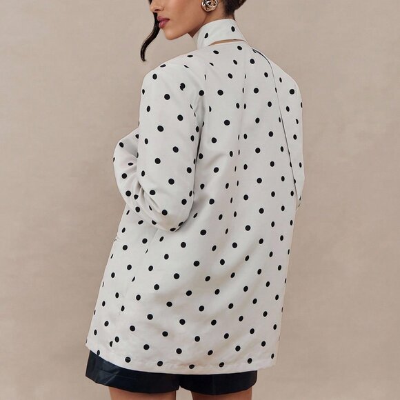 Elegant Women's Polka Dot Print Long Sleeve Casual Loose oversize Blazer Jacket - Picture 4 of 8